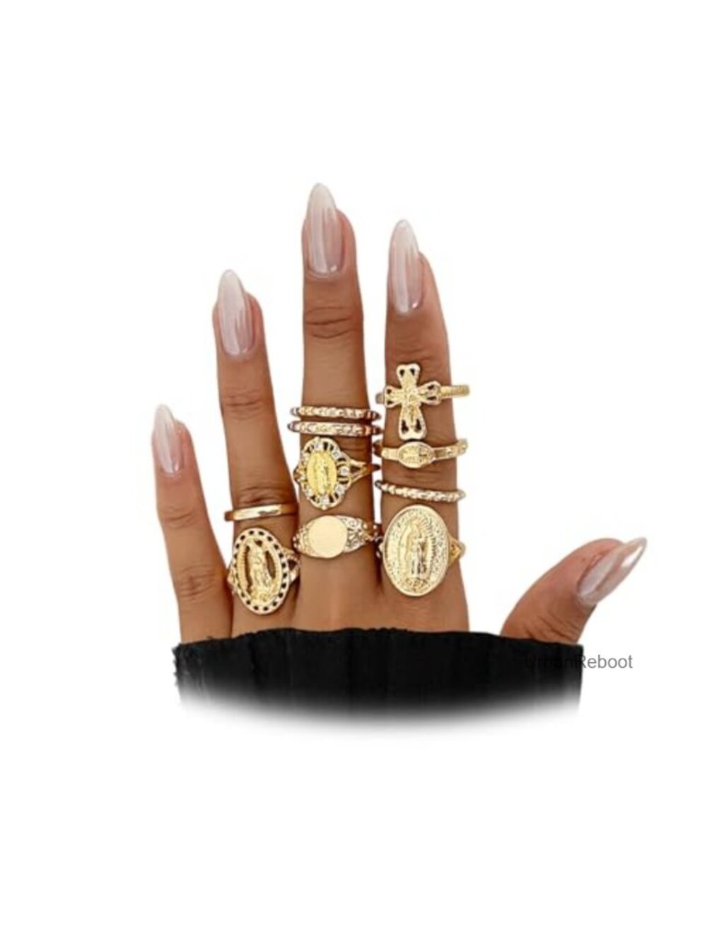 Vintage Cross Virgin Mary Ring Set - 10Pc Stackable Chunky Boho Knuckle Rings